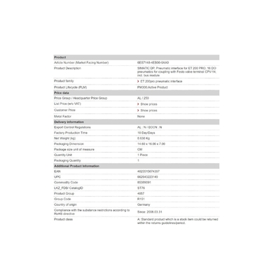 6ES7148-4EB00-0AA0 Pneumatic Interface 16 DO for Industrial Automation and 100% Original