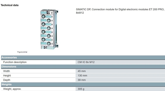 SIEMENS SIMATIC ET 200pro CM IO 8x M12 with SF LED Payment Term T/T 6ES71944CB000AA0