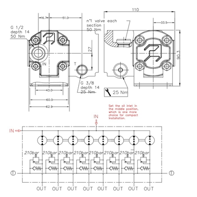 8-way Hydraulic Flow Distributor with 8 pressure 3-way Ball Valves and Manifold Block